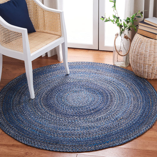 SAFAVIEH Braided Collection 3' Round Navy BRD851N Handmade Country Cottage Reversible Area Rug