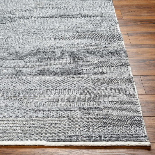 Hauteloom Chepe Recycled Material Area Rug - Abstract Striped Distressed Faded - Contemporary Modern Minimalist Transitional Scandinavian - Medium Gray, Ink, Silverton, Gray, White - 2' x 3'