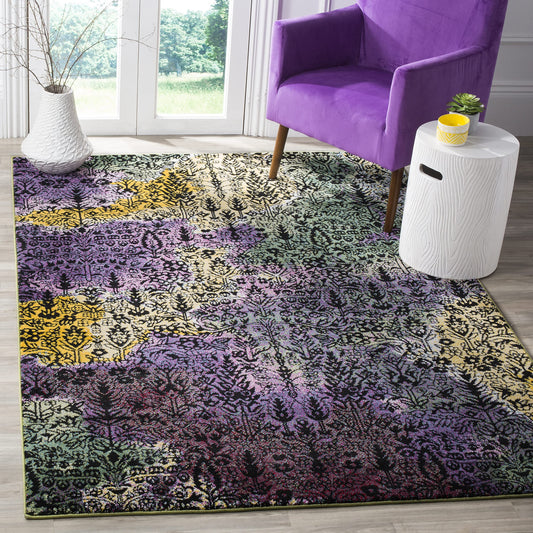 SAFAVIEH Watercolor Collection Area Rug - 6'7" x 9', Light Yellow & Green, Modern Boho Abstract Design, Non-Shedding & Easy Care, Ideal for High Traffic Areas in Living Room, Bedroom (WTC673H)