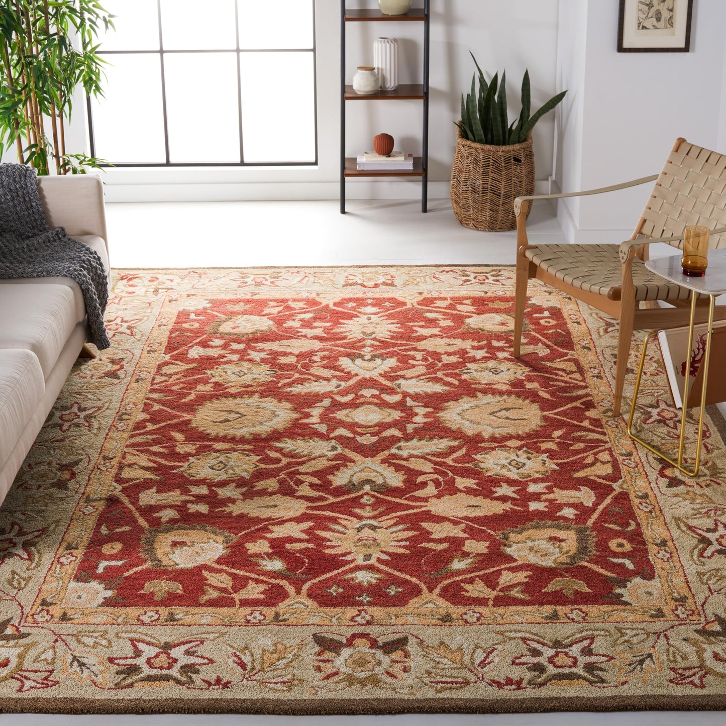 SAFAVIEH Area Rug 8x10 - Anatolia Collection - Large - Rust & Green, Handmade Wool, Traditional Oriental Design, Ideal for Living Room, Bedroom, Office, Dining Space (AN512G)