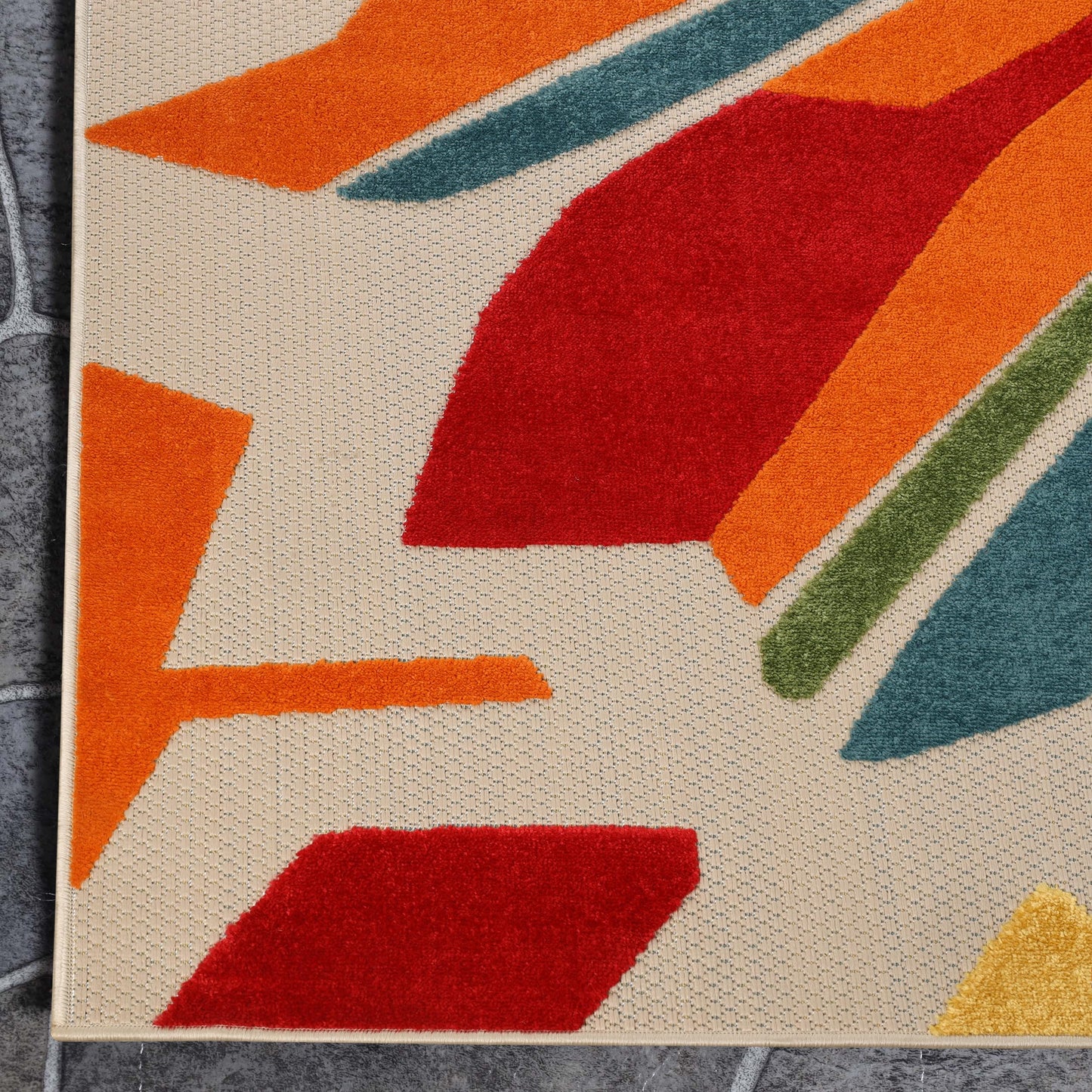 Superior Indoor Outdoor Area Rug, Perfect for Patio, Bedroom, Kitchen, Living Room, Entryway, Playroom, Nursery, Carpet Cover, Abstract Geometric Modern, Leander Collection, 7' 10" x 9' 10", Cream