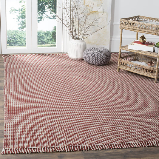 SAFAVIEH Area Rug 8x10 - Montauk Collection - Large - Ivory & Red, Handmade Flat Weave Cotton, Boho Farmhouse Design, Ideal for Living Room, Bedroom, Office, Dining Space (MTK340C)