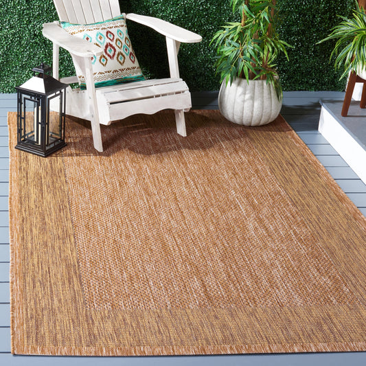 SAFAVIEH Washable Rug Outdoor Courtyard Collection - 5'3" x 7'7", Natural & Gold, Non-Shedding & Easy Cleaning, Ideal for Patio, Backyard, Mudroom (CY7987-39A5)