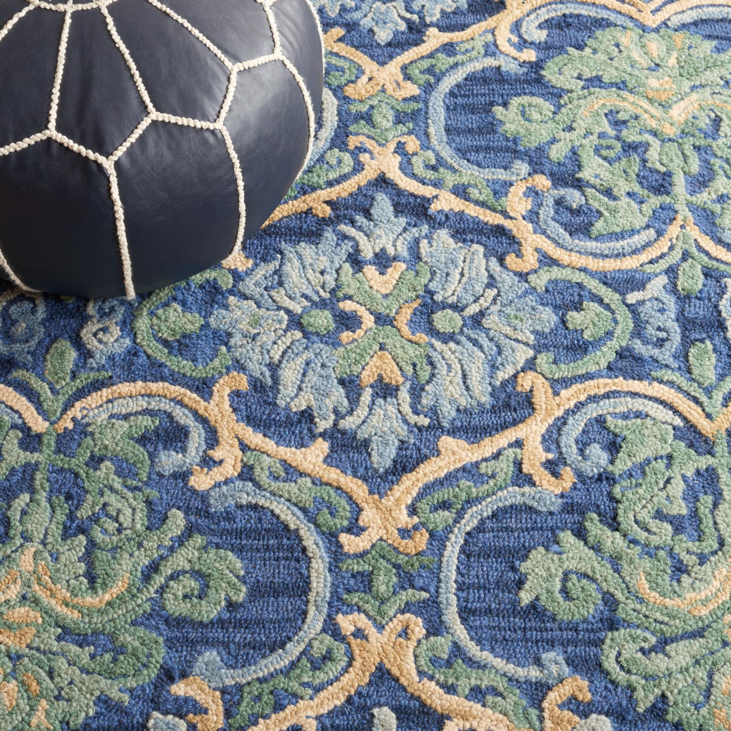 SAFAVIEH Blossom Collection Accent Rug - 2' x 3', Navy & Green, Handmade Boho Fringe Wool, Ideal for High Traffic Areas in Entryway, Living Room, Bedroom (BLM422A)