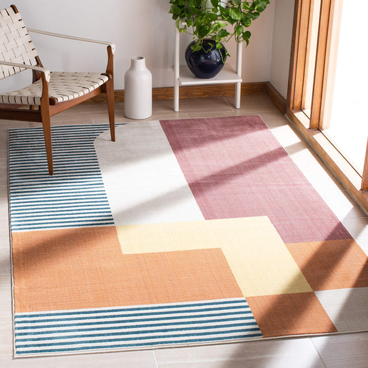 SAFAVIEH Orwell Collection Area Rug - 3' Square, Rust & Yellow, Mid-Century Modern Abstract Design, Non-Shedding & Easy Care, Ideal for High Traffic Areas in Living Room, Bedroom (ORW368P)