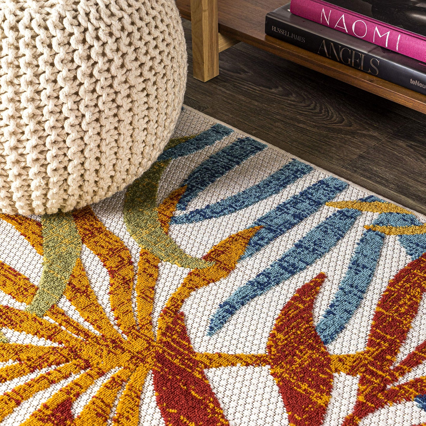 JONATHAN Y Tropics Palm Leaves Indoor Outdoor Area Rug 8X10 Cream/Orange, Boho for Backyard, Patio, Porch, Easy-Cleaning, High Traffic, Pet-Friendly, Non-Shedding (AMC100B-8)