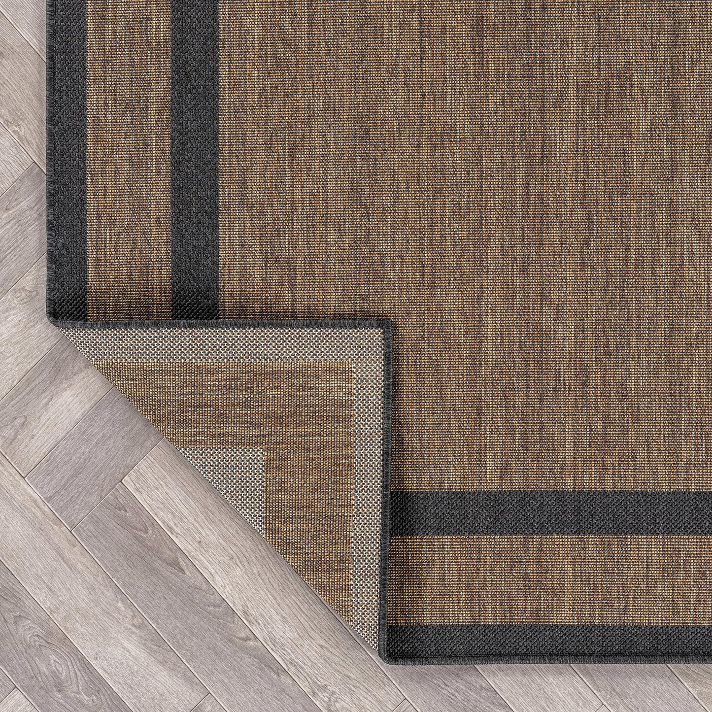 Rugshop Border Plain Indoor Outdoor Flat Woven Area Rug,Natural Jute-Style,Easy-Care Patio Rug for Backyard Porch Deck Balcony, 6'6" x 9' Dark Gray/Natural