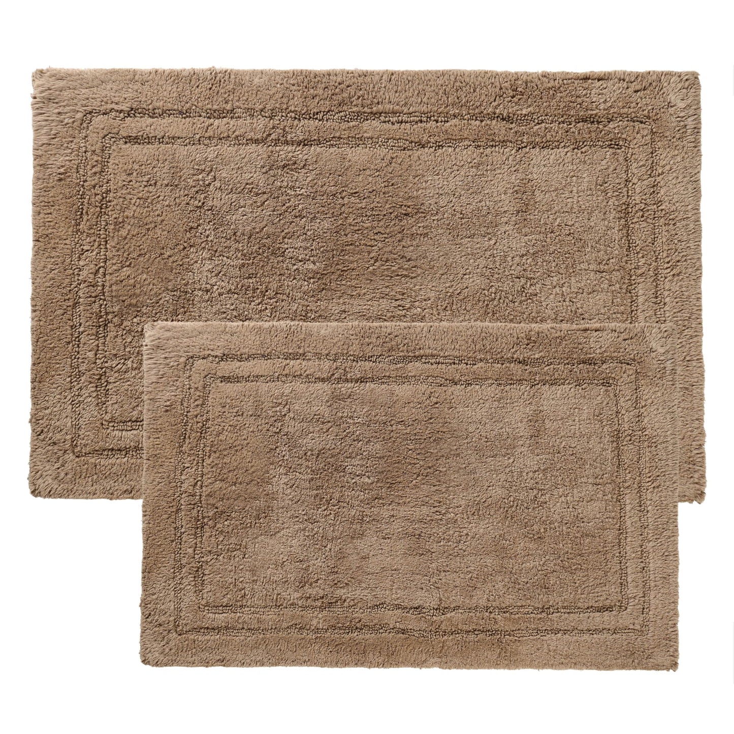 Superior Non-Slip 2 Piece Bath Rug Set, Ultra Plush, Soft, and Absorbent 100% Combed Cotton Pile - Traditional Oval Bath Mat Set, Latte