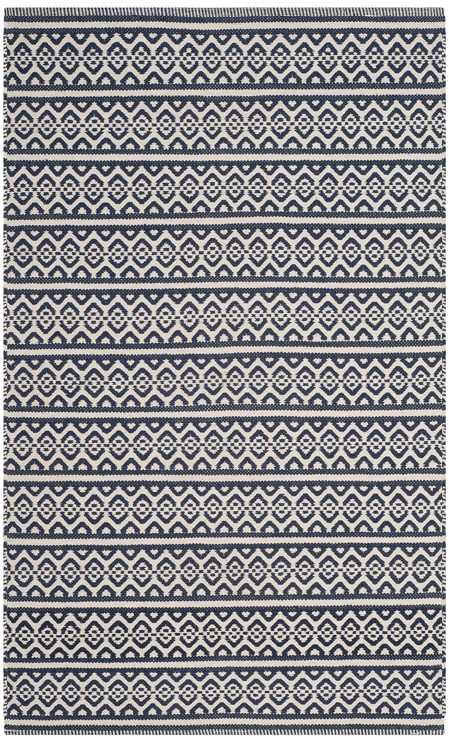 SAFAVIEH Montauk Collection Accent Rug - 3' x 5', Ivory & Navy, Handmade Flat Weave Boho Farmhouse Cotton, Ideal for High Traffic Areas in Entryway, Living Room, Bedroom (MTK341B)