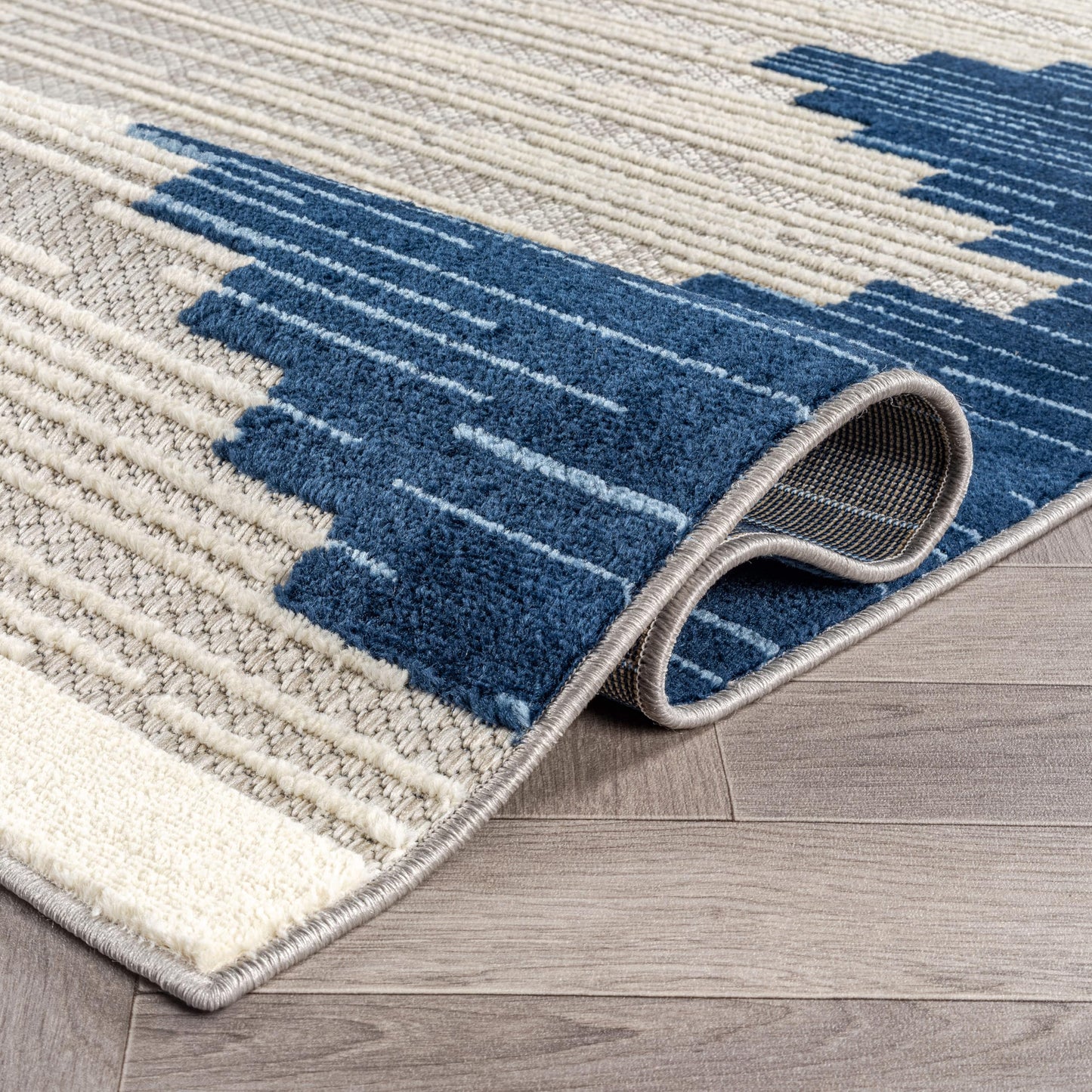 Rugshop Indoor/Outdoor High-Low Textured Runner Rug, Geometric Bohemian, Easy-Clean Patio Rug for Porch Deck Balcony 2' x 7' Dark Blue