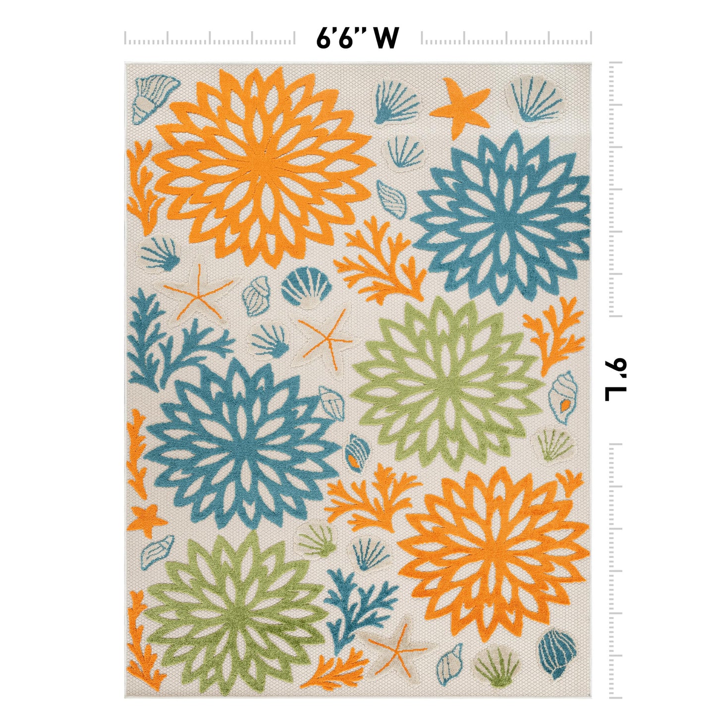 Rugshop Indoor/Outdoor High-Low Textured Area Rug, Coastal Floral, Easy-Clean Patio Rug for Porch Deck Balcony 6' 6" x 9' Multi