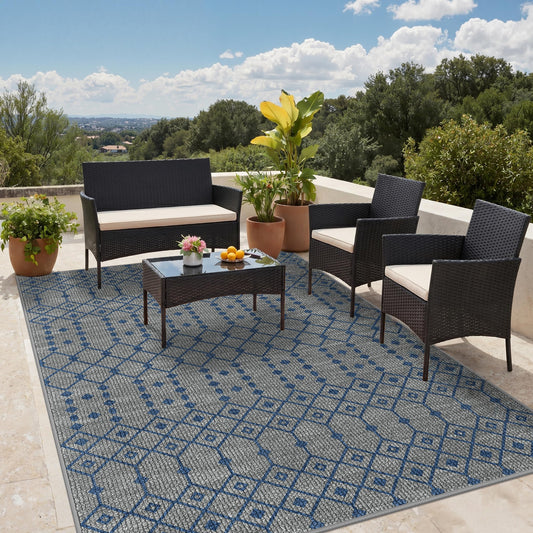 GENIMO Indoor Outdoor Area Rug 5X8, Non-Shedding, Machine Washable Mat for Patio, Balcony, Deck, Slate Grey