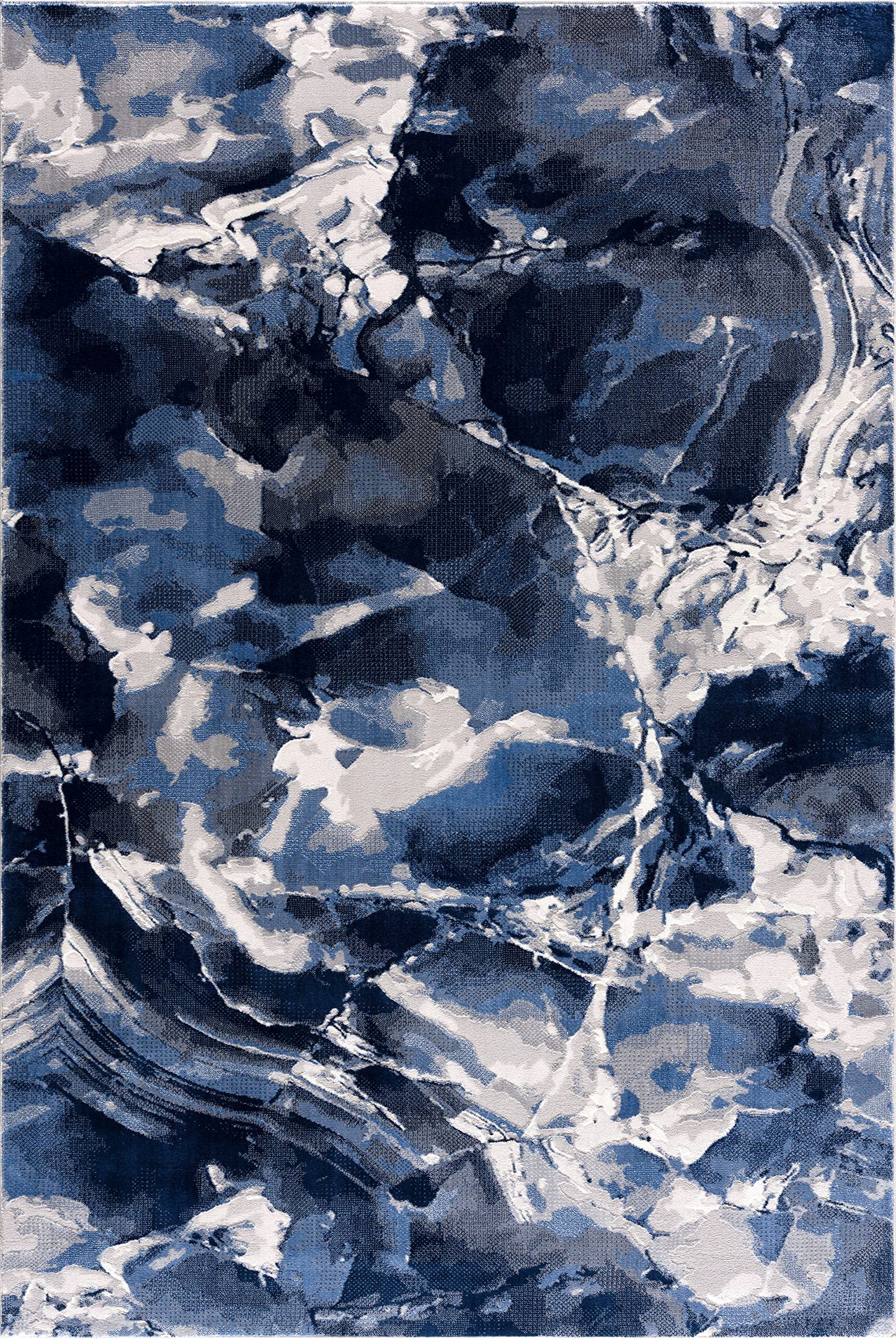 Abani Rugs Contemporary Blue & Grey Marble Ice Design Washable 7'9" x 10'2" (8'x10') Area Rug - Modern Swirl Watercolor Bedroom Rug