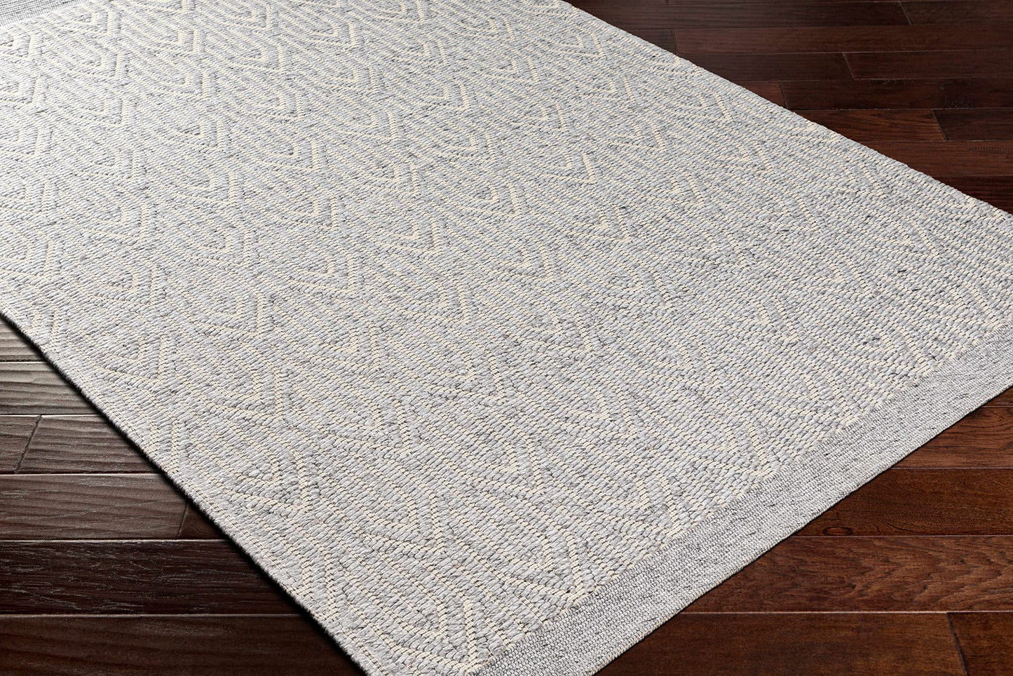 Hauteloom Peri Recycled Material Area Rug - Geometric Abstract Border Scalloped Diamond - Contemporary Modern Minimalist Transitional Scandinavian - Gray, Cream, Black, Beige, Charcoal - 2' x 3'
