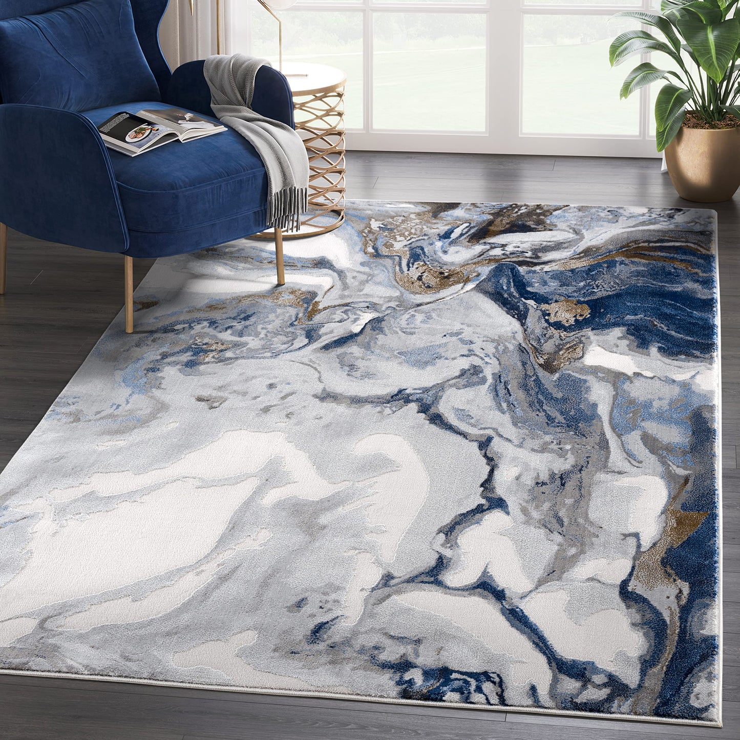 Abani Rugs Abstract Design 7'9" x 10'2" (8'x10') Bedroom Rug - Grey, Brown & Blue Modern Multi-Dimensional Washable Area Rug