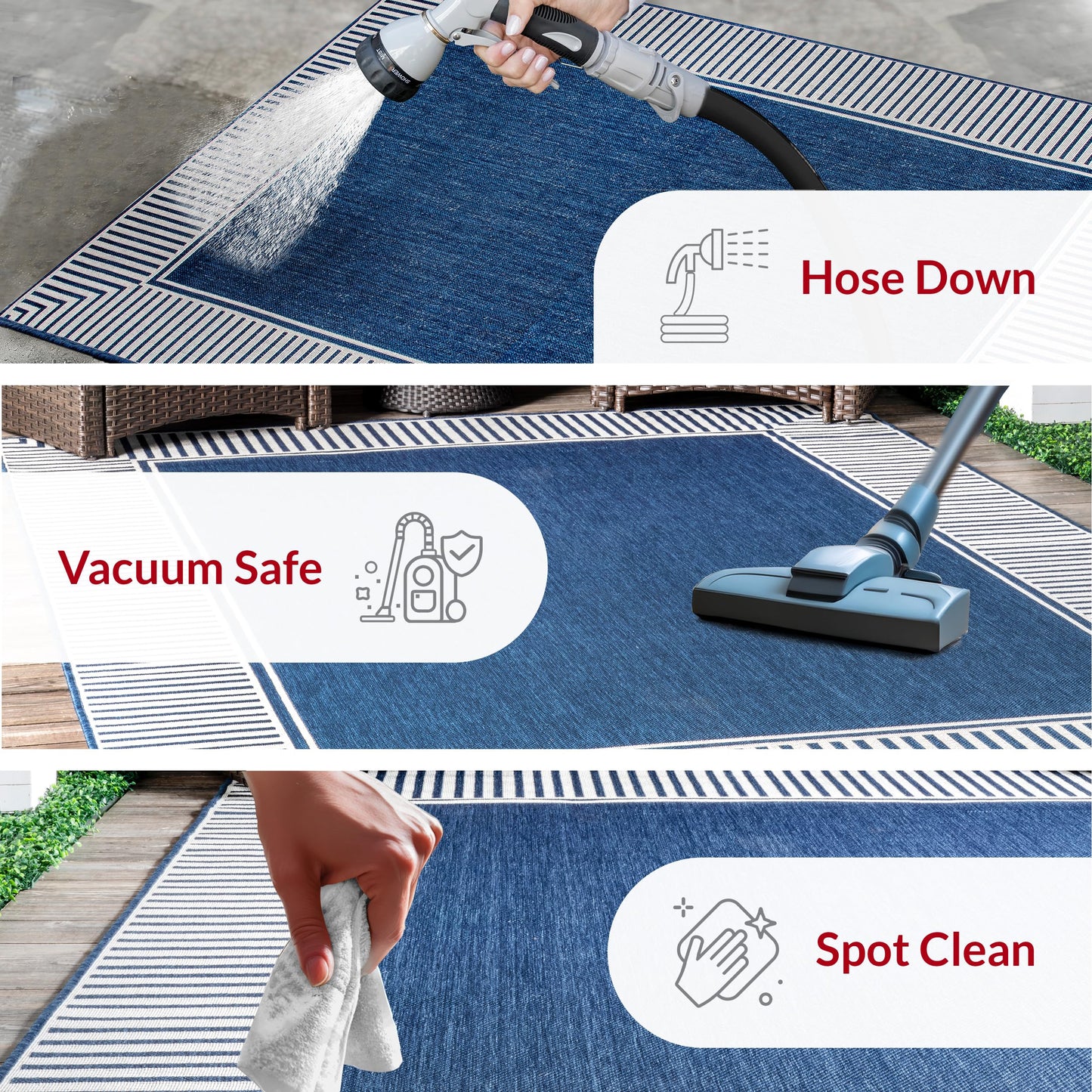 Nuloom Asha Navy/Ivory, 8' x 10', Casual, Striped Border, Soft and Cozy, High Traffic, Easy Clean, Durable Area Rug for Indoor/Outdoor Patio, Deck, Porch, Garden, Courtyard