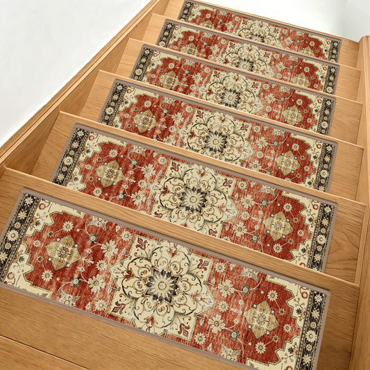 Non-Slip Stair Treads for Wooden Steps 15pcs,8"x30" Stair Carpet Treads for Indoor Use,Peel and Stick Stair Runners,Washable Reusable Adhesive Backing,Pet-Friendly Stair Capet for Kids,Elders,Dogs