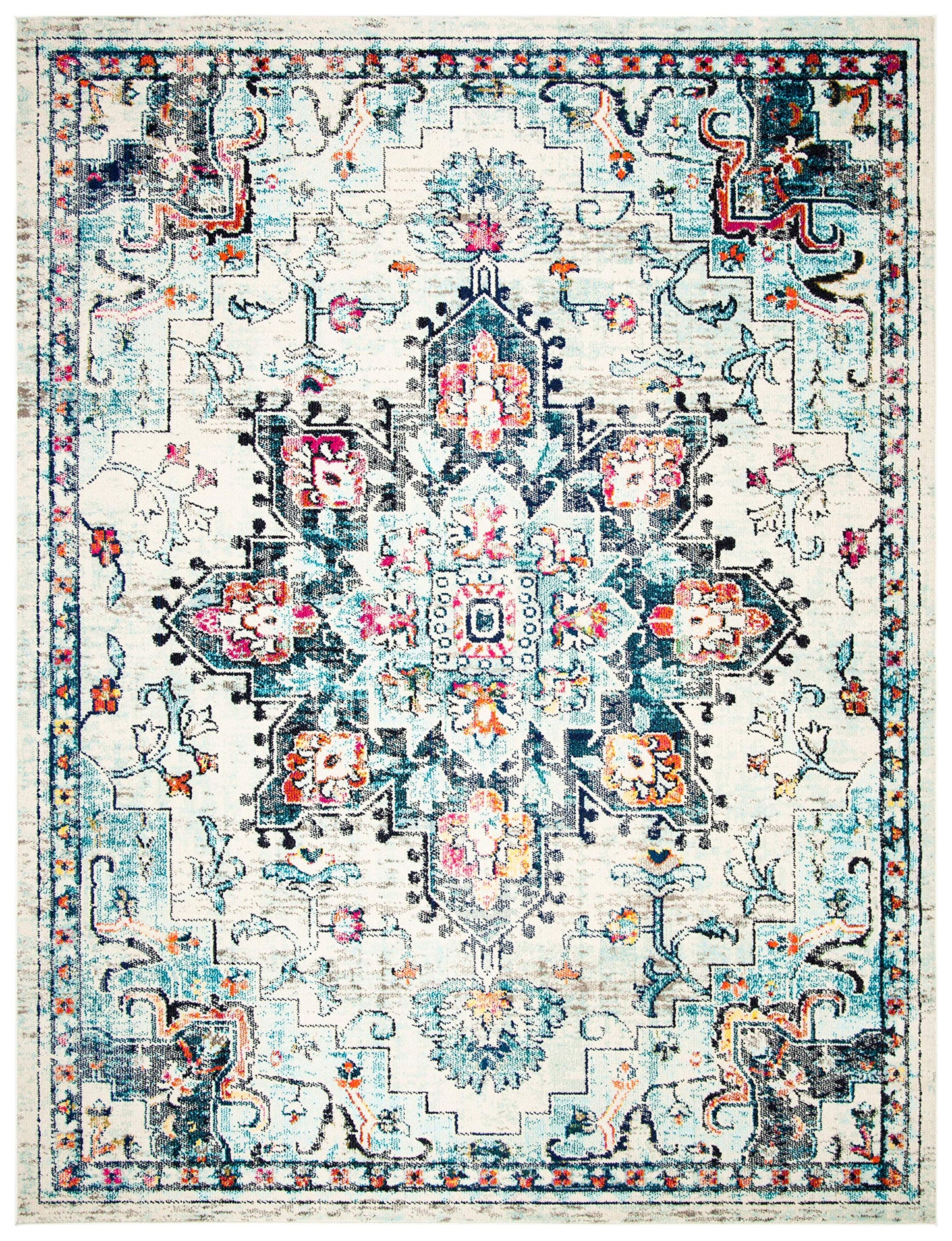 SAFAVIEH Area Rug 9x12 - Madison Collection - Large - Cream & Blue, Boho Chic Distressed Medallion Design, Non-Shedding & Easy to Clean, Ideal for Living Room, Bedroom, Dining Space (MAD473B)