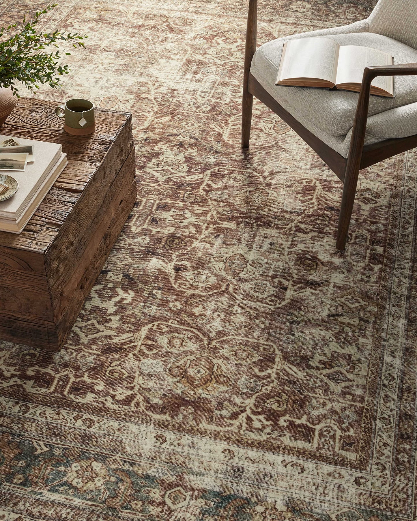 Loloi Magnolia Home by Joanna Gaines Sinclair Collection SIN-01 Rust/Lagoon 8'-6" x 11'-6", .25" Pile Height, Machine Washable, Area Rug