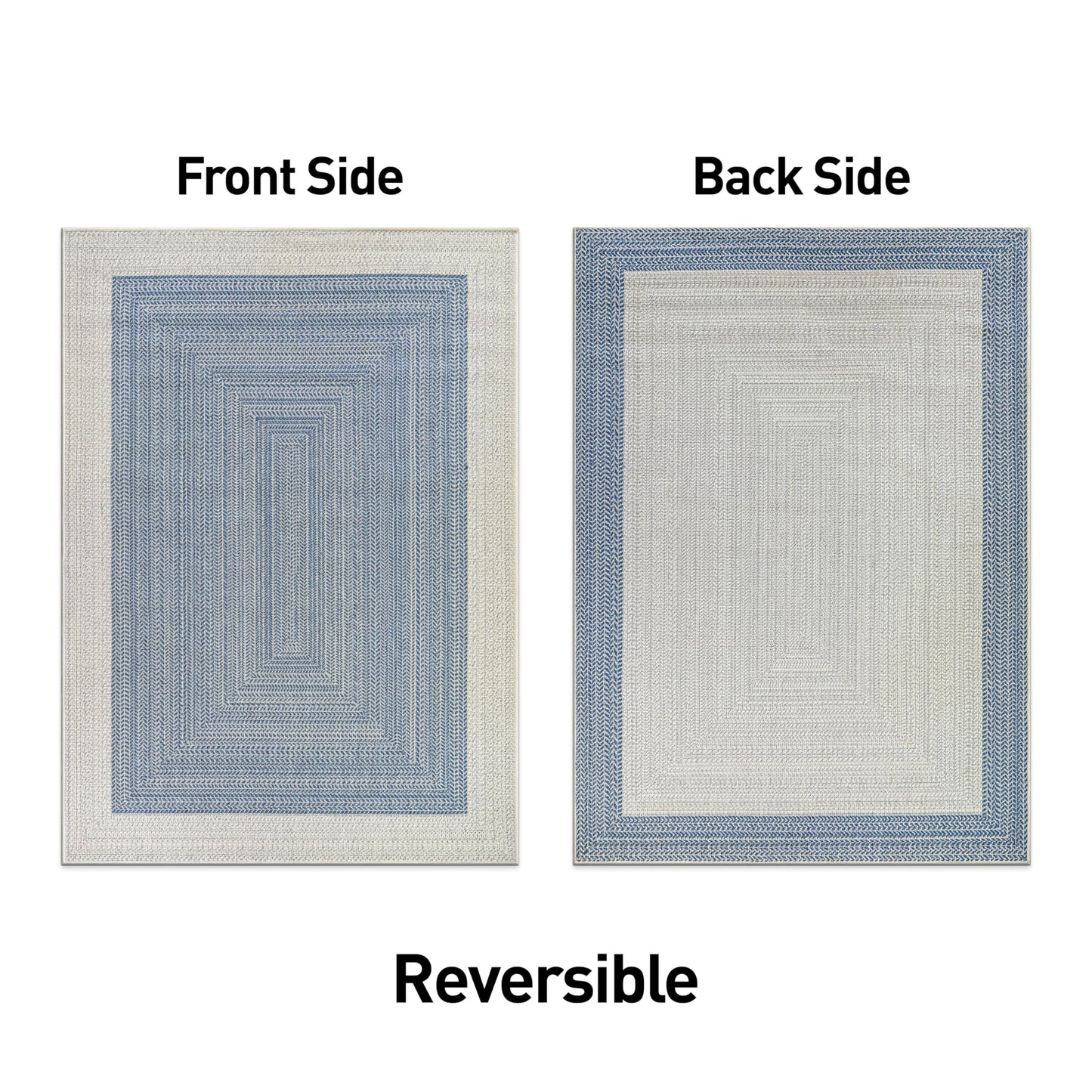 Rugshop Blue Braided Geometric Reversible Weather Resistant Indoor/Outdoor Area Rug, for Patio, Balcony and Living Room, 5' x 7'