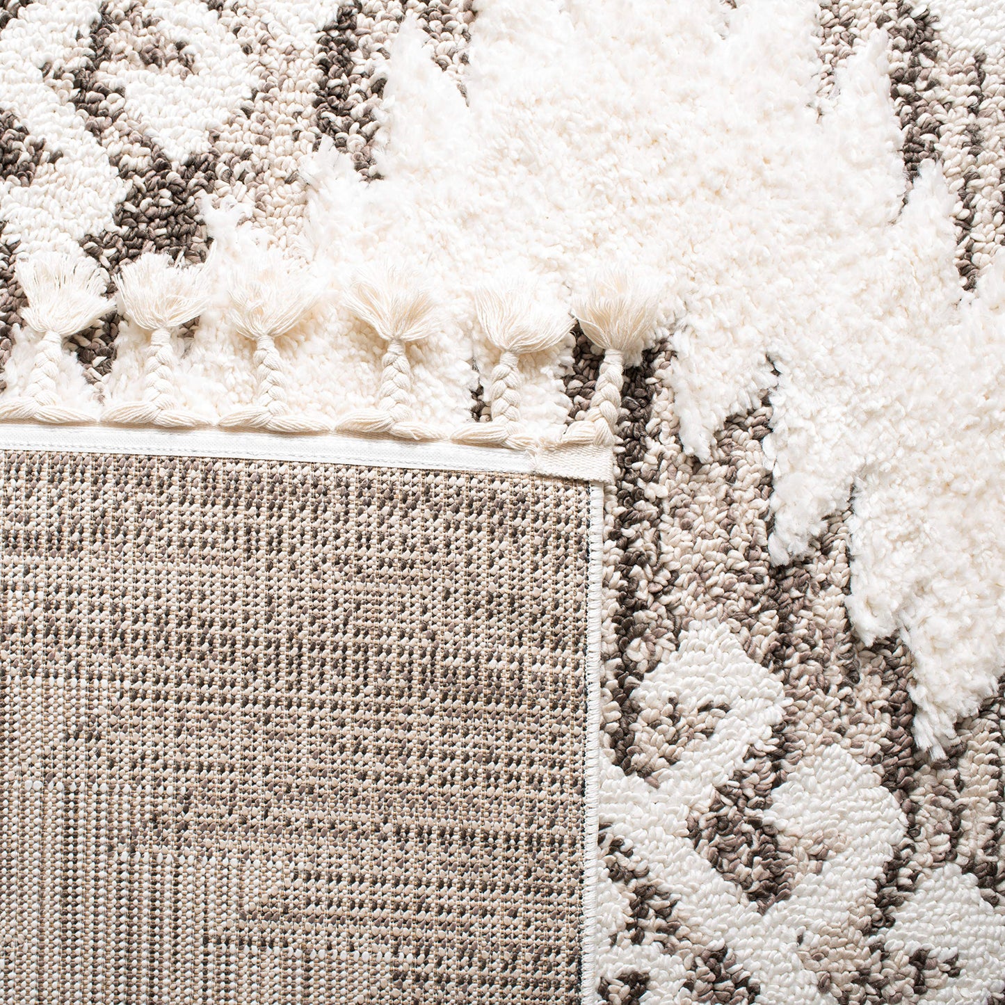 SAFAVIEH Moroccan Tassel Shag Collection Area Rug - 9' x 12', Ivory & Brown, Boho Design, Non-Shedding & Easy Care, 2-inch Thick Ideal for High Traffic Areas in Living Room, Bedroom (MTS652A)