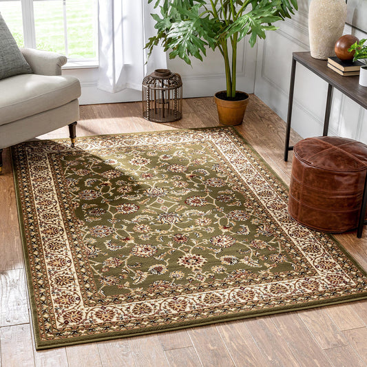 Well Woven Barclay Collection Sarouk Green 4x5 Area Rug - for Entryways, Small Bedrooms, Living Rooms