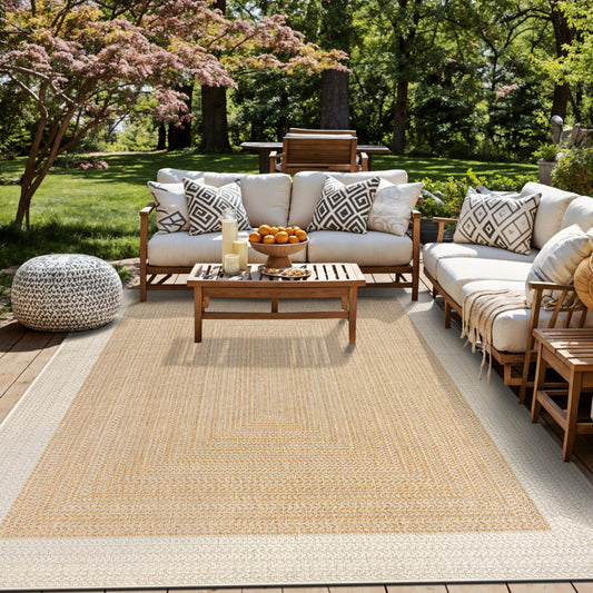 Rugshop Natural Braided Geometric Reversible Weather Resistant Indoor/Outdoor Area Rug, for Patio, Balcony and Living Room, 5' x 7'