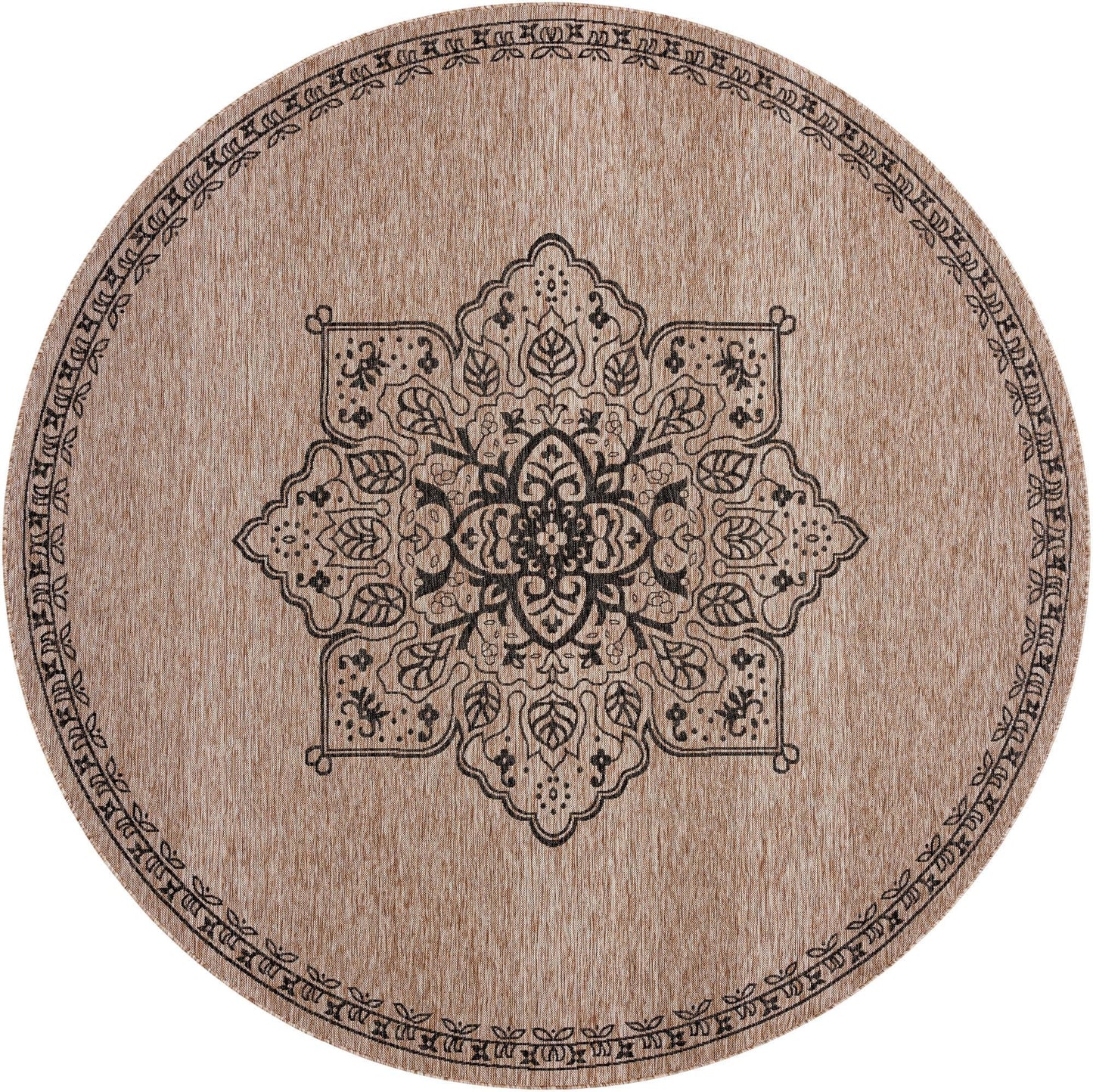 Unique Loom Outdoor Traditional Collection Area Rug - Antique (10' Round Beige/Black)