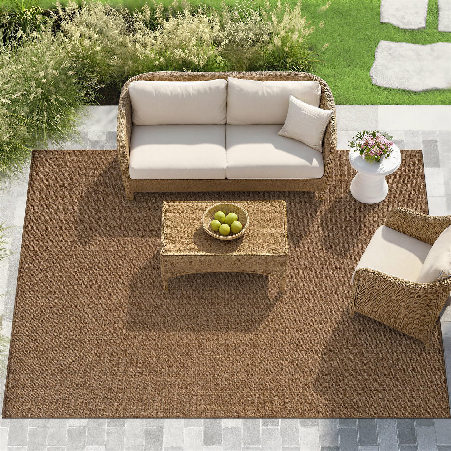 Rugshop Diamond Grid Indoor Outdoor Flat Woven Area Rug,Natural Jute-Style,Easy-Care Patio Rug for Backyard Porch Deck Balcony, 7'10" x 10' Natural/Jute