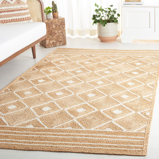 SAFAVIEH Natural Fiber Collection Area Rug - 3' x 5', Natural & Ivory, Flat Weave Farmhouse Boho Jute, Ideal for The Living Room, Bedroom, Dining Room (NF893A-3)
