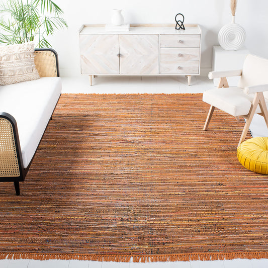 SAFAVIEH Rag Rug Collection Area Rug - 6' x 9', Gold & Multi, Handmade Boho Stripe Cotton, Ideal for High Traffic Areas in Living Room, Bedroom (RAR127N)