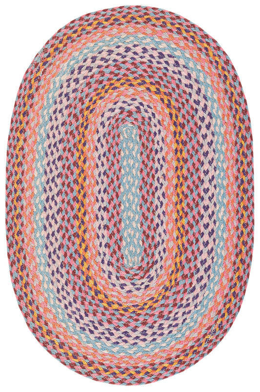 SAFAVIEH Cape Cod Collection Area Rug - 3' x 5' Oval, Pink & Blue, Handmade Braided Jute, Ideal for High Traffic Areas in Living Room, Bedroom (CAP241U)