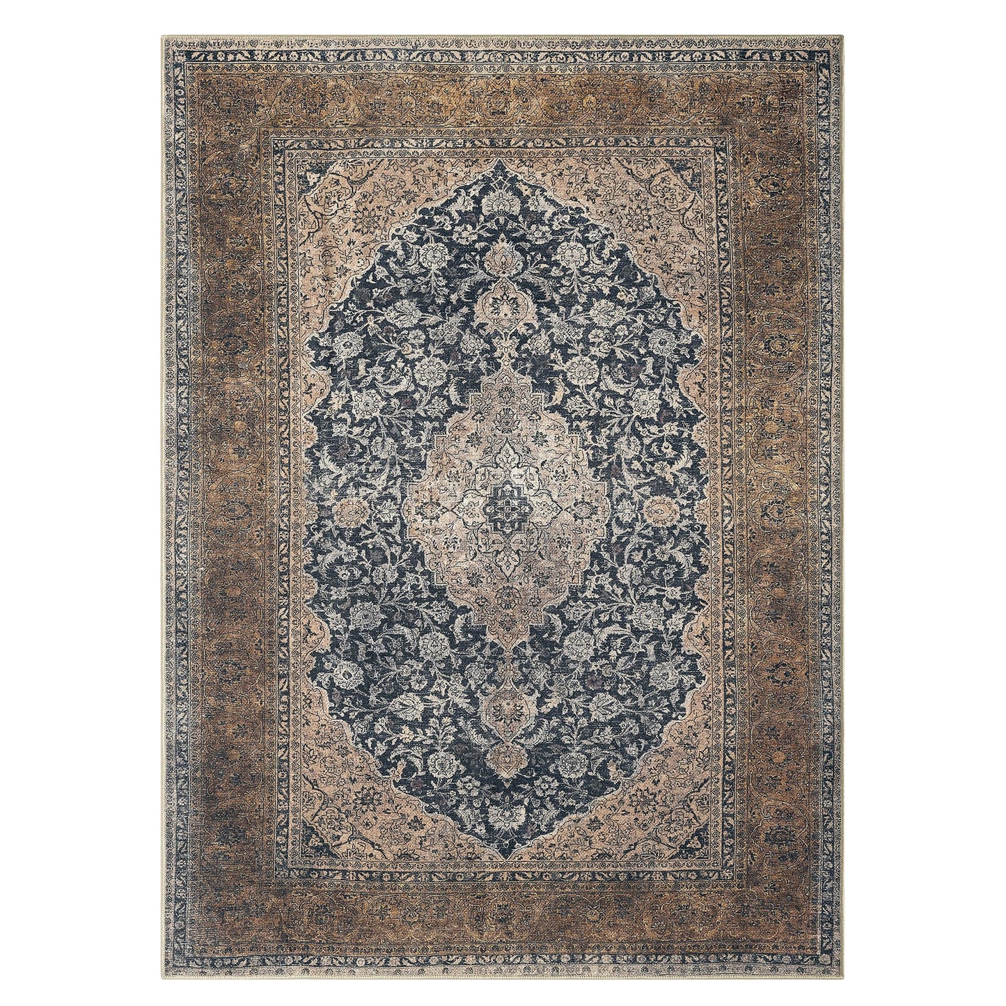 Keen Home Design 5x7 Rug - Machine Washable Area Rug with Non-Slip Backing, Ideal for Living Room, Dining Room, Bedroom - Vintage, Easy Clean, Durable, Low Pile Rug - (5' x 7')