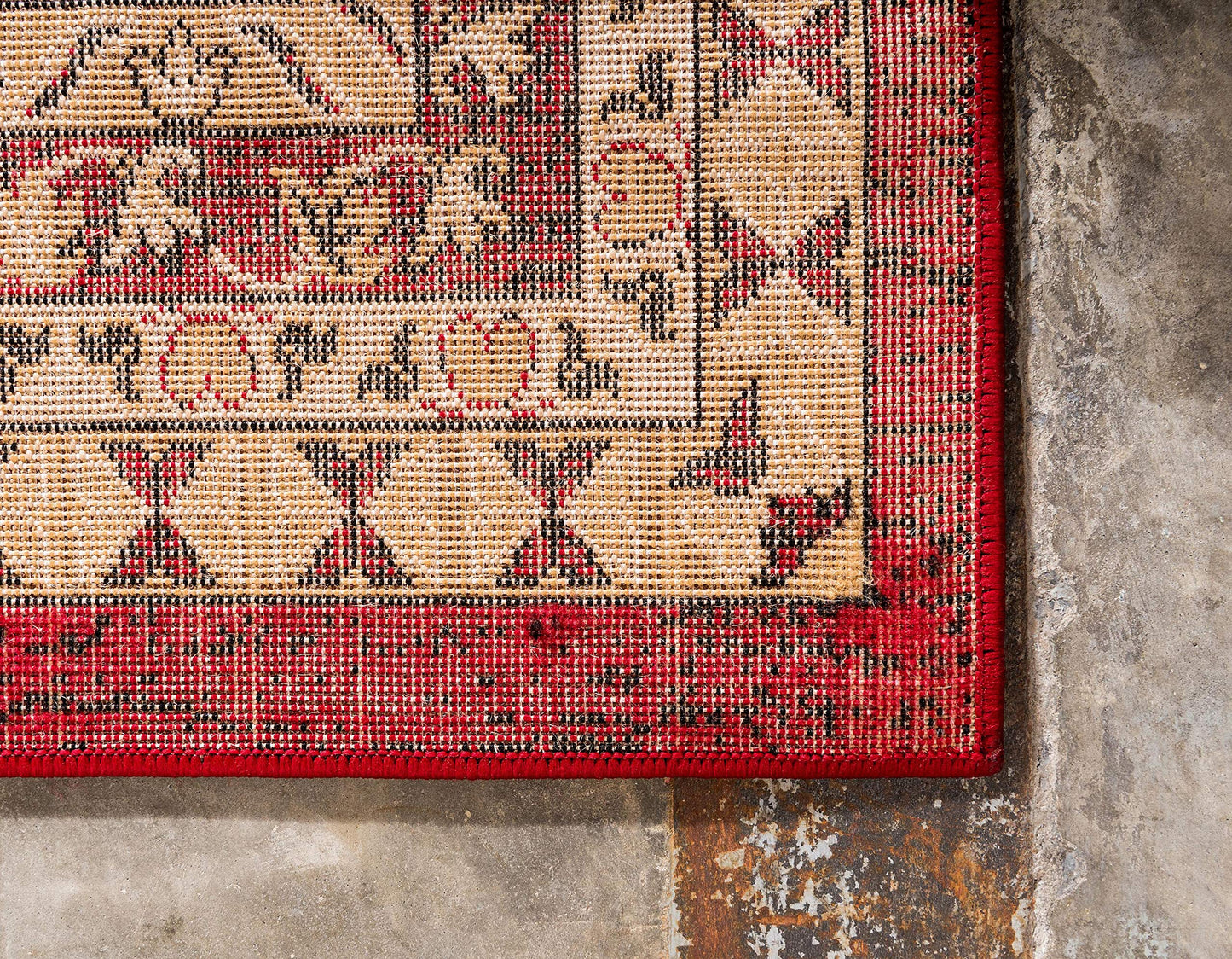 Unique Loom Taftan Collection Border Geometric Tribal Inspired Design Area Rug (8' 0 x 8' 0 Square, Red/ Gold)
