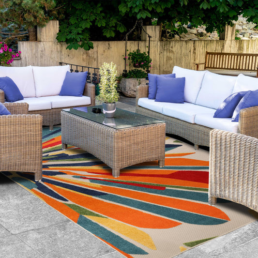 Superior Indoor Outdoor Area Rug, Perfect for Patio, Bedroom, Kitchen, Living Room, Entryway, Playroom, Nursery, Carpet Cover, Abstract Geometric Modern, Leander Collection, 7' 10" x 9' 10", Cream