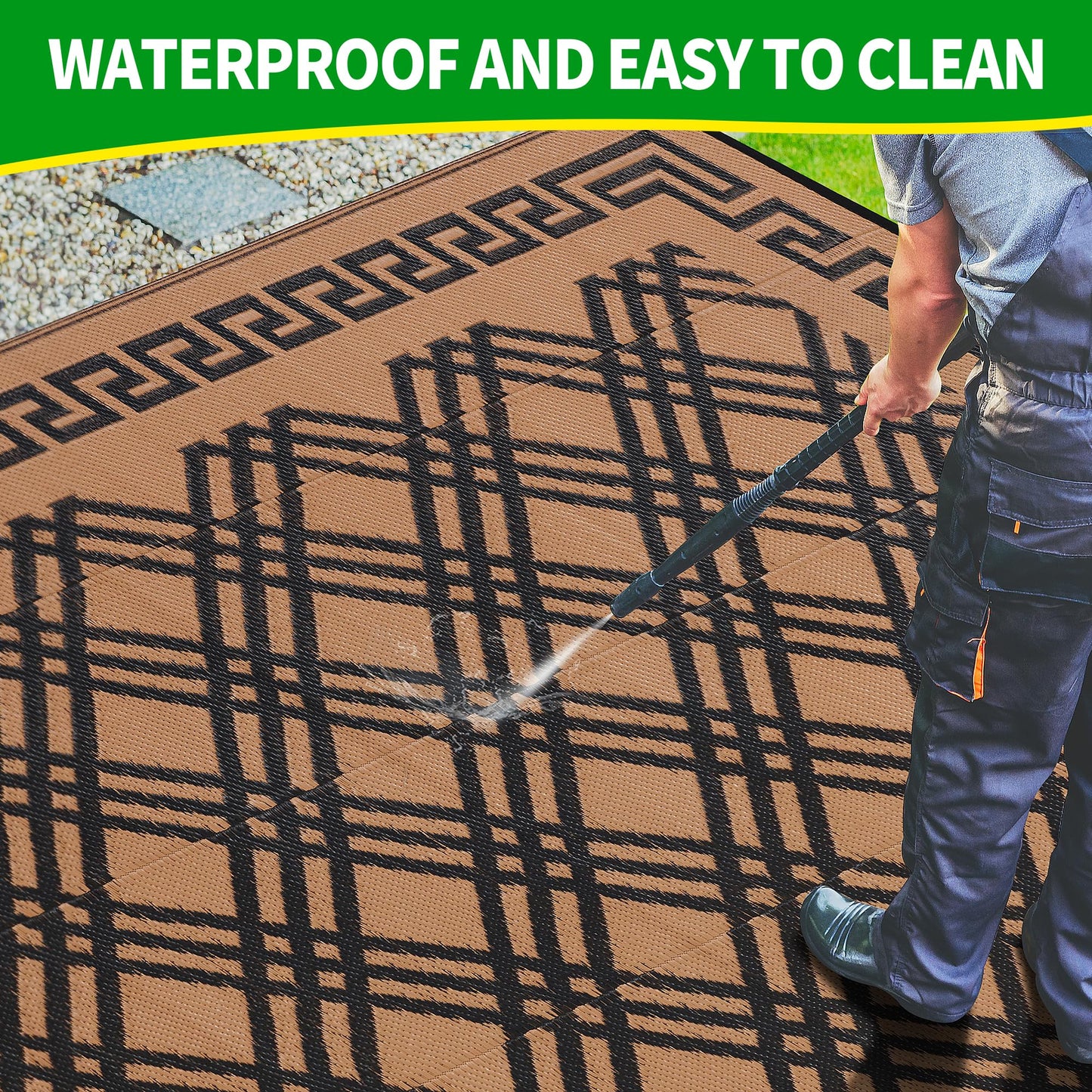 BMCH Outdoor Rugs, Outdoor Plastic Straw Rug, Reversible Waterproof Carpet for Camping, Poolside, Garden, BBQ Area, Gazebo Flooring, RV Park & Beach, Classical Style, 5x8