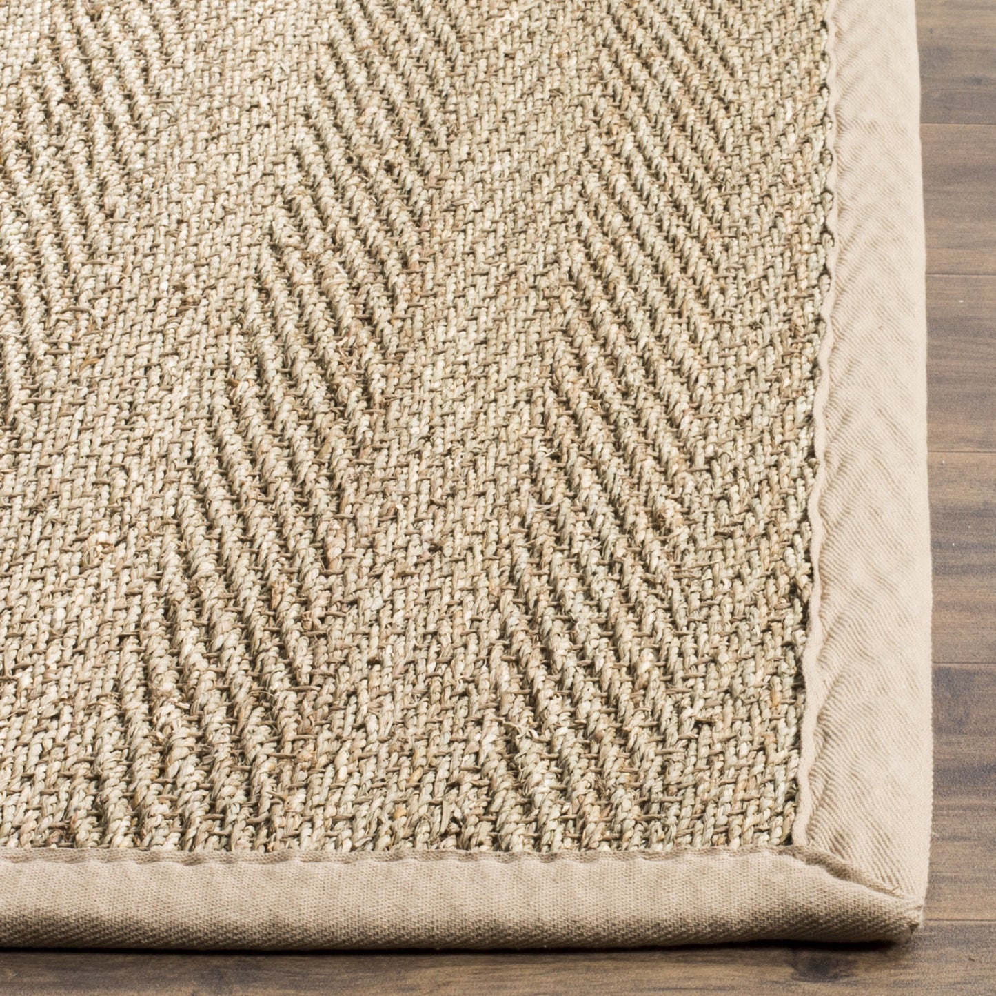 SAFAVIEH Area Rug 8x10 - Natural Fiber Collection - Large - Natural & Beige, Seagrass, Herringbone Pattern with Border (NF115A)