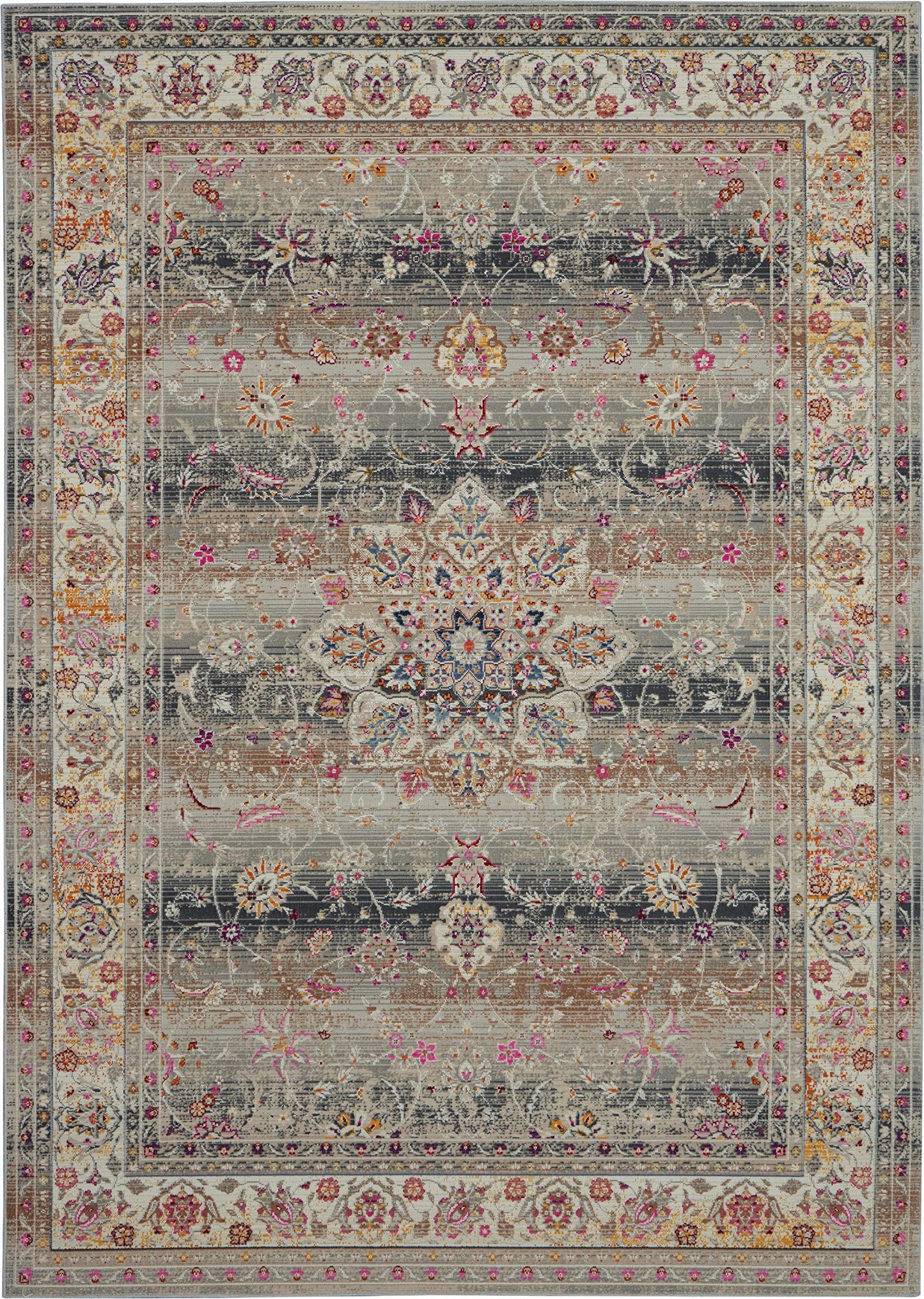 Nourison Home Vintage Kashan Vintage Grey 4' x 6' Area Rug, Easy Cleaning, Non Shedding, Bed Room, Living Room, Dining Room, Kitchen (4x6)