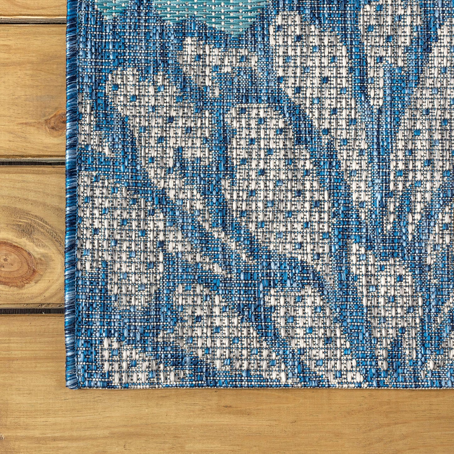 JONATHAN Y Floral Textured Weave Indoor Outdoor Square Area Rug 6X6 Navy/Aqua, Zinnia Modern for Backyard, Patio, Porch, Easy-Cleaning, High Traffic, Pet-Friendly, Non-Shedding (SMB110C-6SQ)