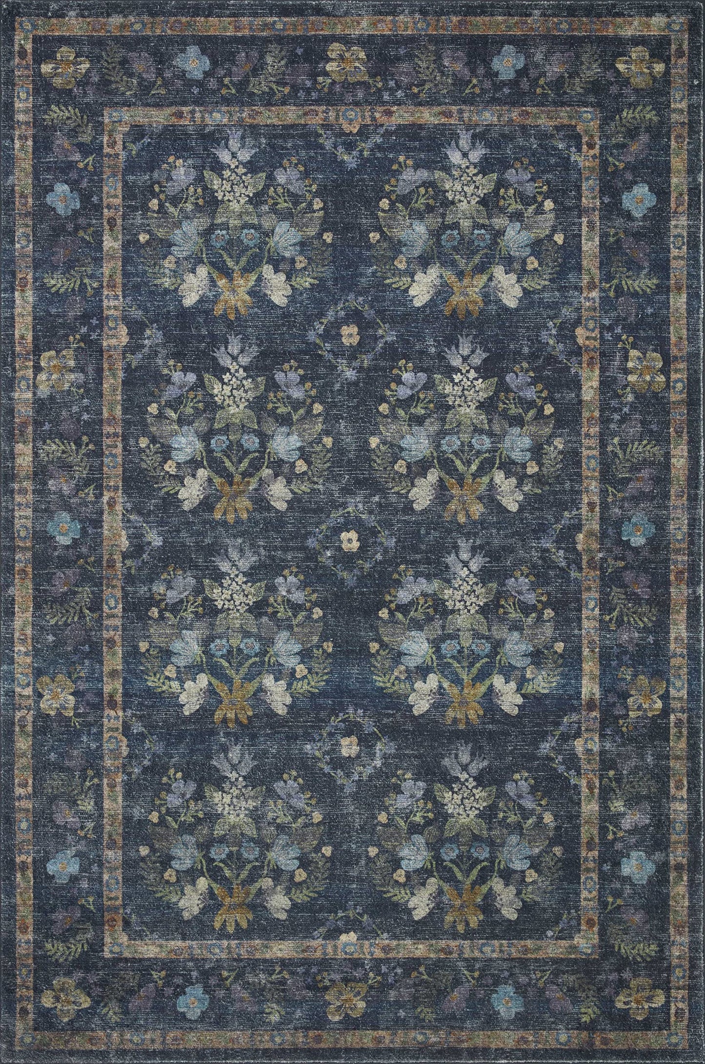 Loloi Rifle Paper Co. Courtyard Collection COU-04 Navy 5'-0" x 7'-6" Area Rug feat. CloudPile
