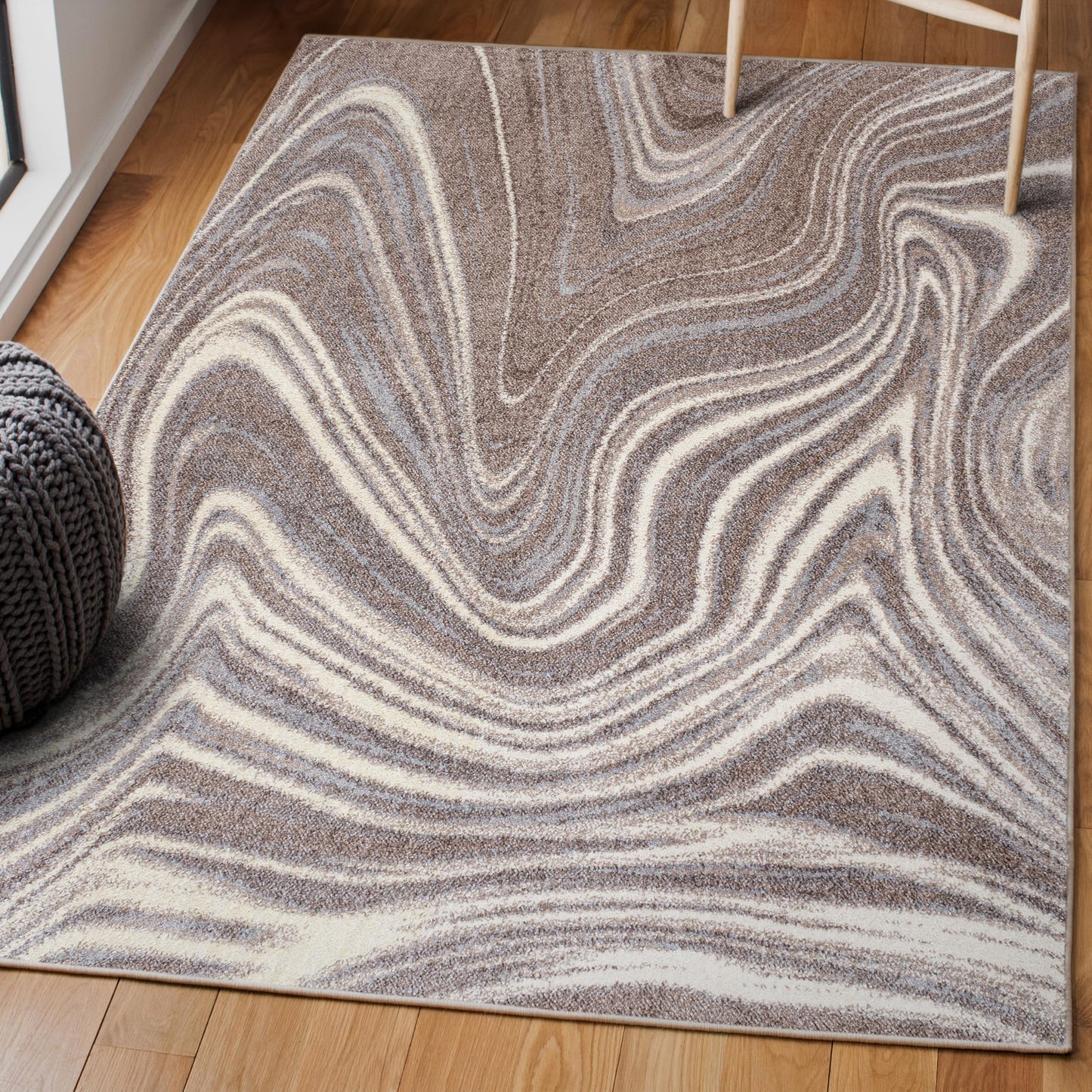 JONATHAN Y Eleni Abstract Marble Brown/Cream Indoor Area Rug 5x8, Contemporary,Glam,Casual,Transitional, Easy-Cleaning for Living Room,Bedroom,Kitchen,Pet Friendly,Non-Shedding (SEU301B-5)