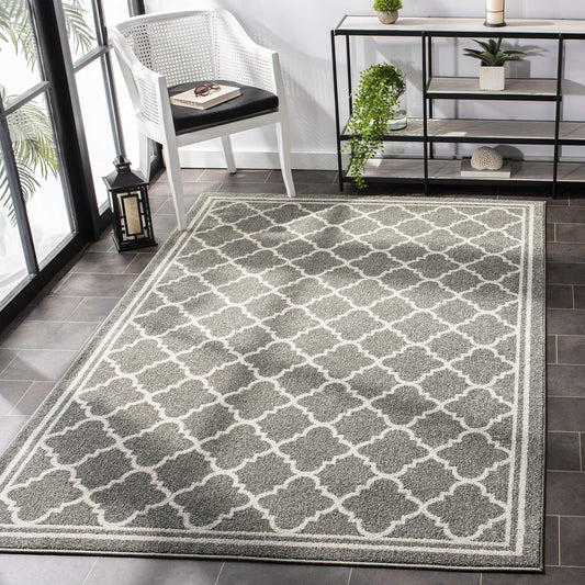 SAFAVIEH Amherst Collection Accent Rug - 4' x 6', Dark Grey & Beige, Moroccan Trellis Design, Non-Shedding & Easy Care, Ideal for High Traffic Areas in Entryway, Living Room, Bedroom (AMT422R)