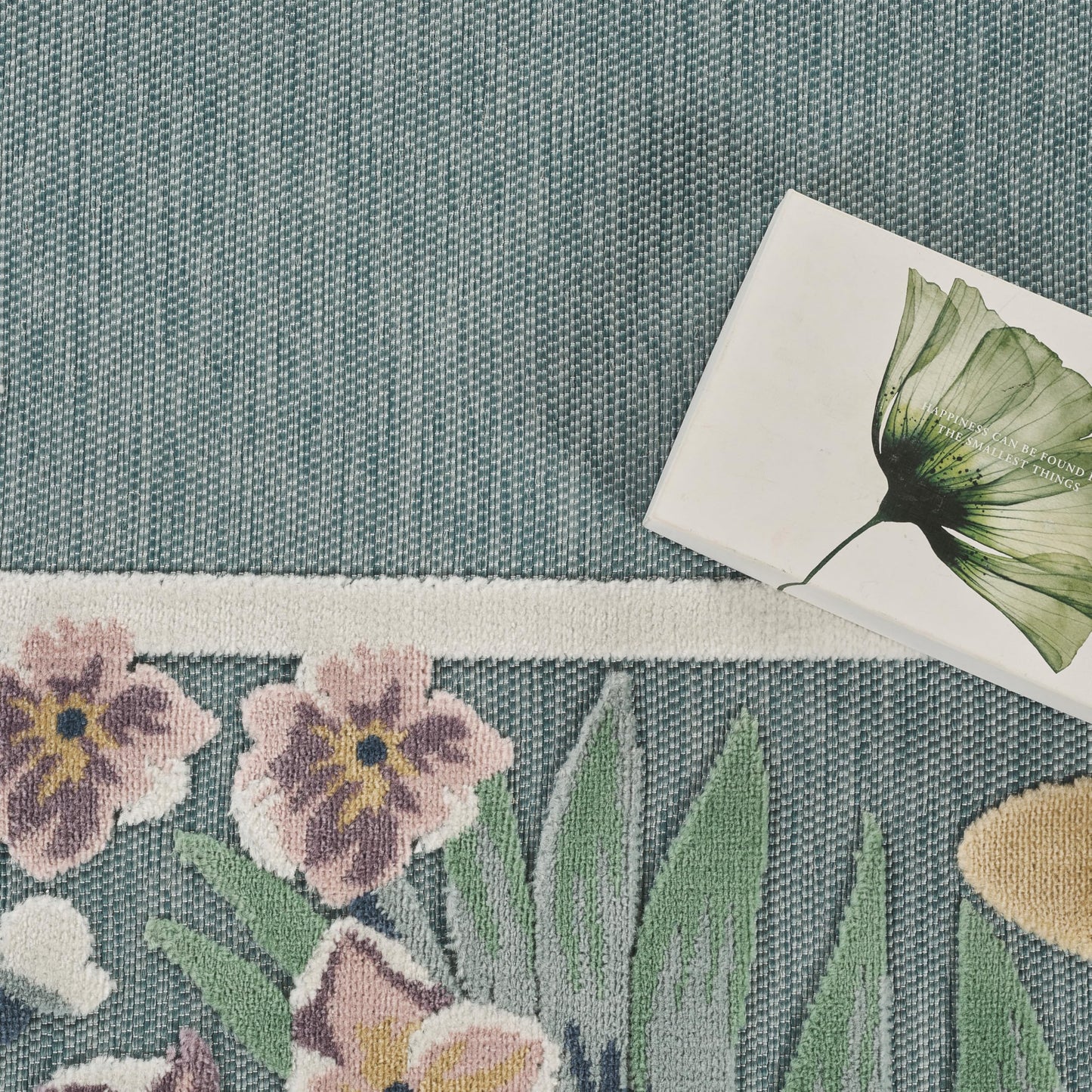 Abani Blue Area Rug – 8' x 10' – Sakura Collection – Floral Border Pattern – Easy to Clean – Durable for Patio, Living Room, or Sunroom, Pet & Child Friendly