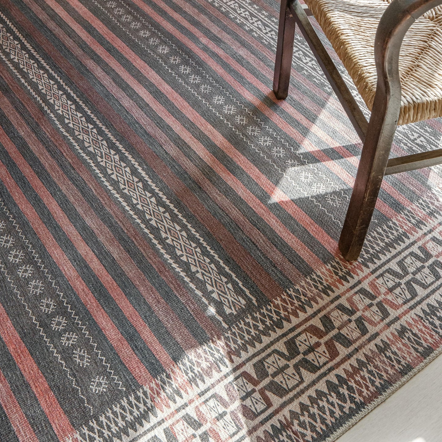 KNOTTING MATTERS Vibe Stripe 5’ x 8’ Area Rug – Sand, Charcoal & Clay Heritage Flatweave, Low-Pile – Easy Clean Area Rug – Perfect for Living Room, Dining Room, Bedroom – Pet & Kid Friendly