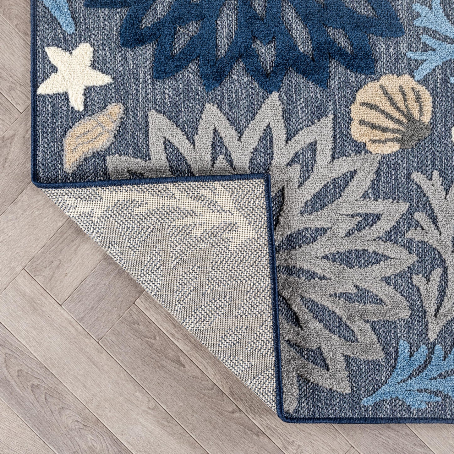 Rugshop Indoor/Outdoor High-Low Textured Runner Rug, Coastal Floral, Easy-Clean Patio Rug for Porch Deck Balcony 2' x 7' Navy