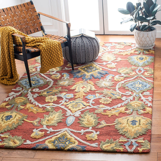 SAFAVIEH Blossom Collection Accent Rug - 3' x 5', Red & Multi, Handmade French Country Floral Wool, Ideal for High Traffic Areas in Entryway, Living Room, Bedroom (BLM402Q)