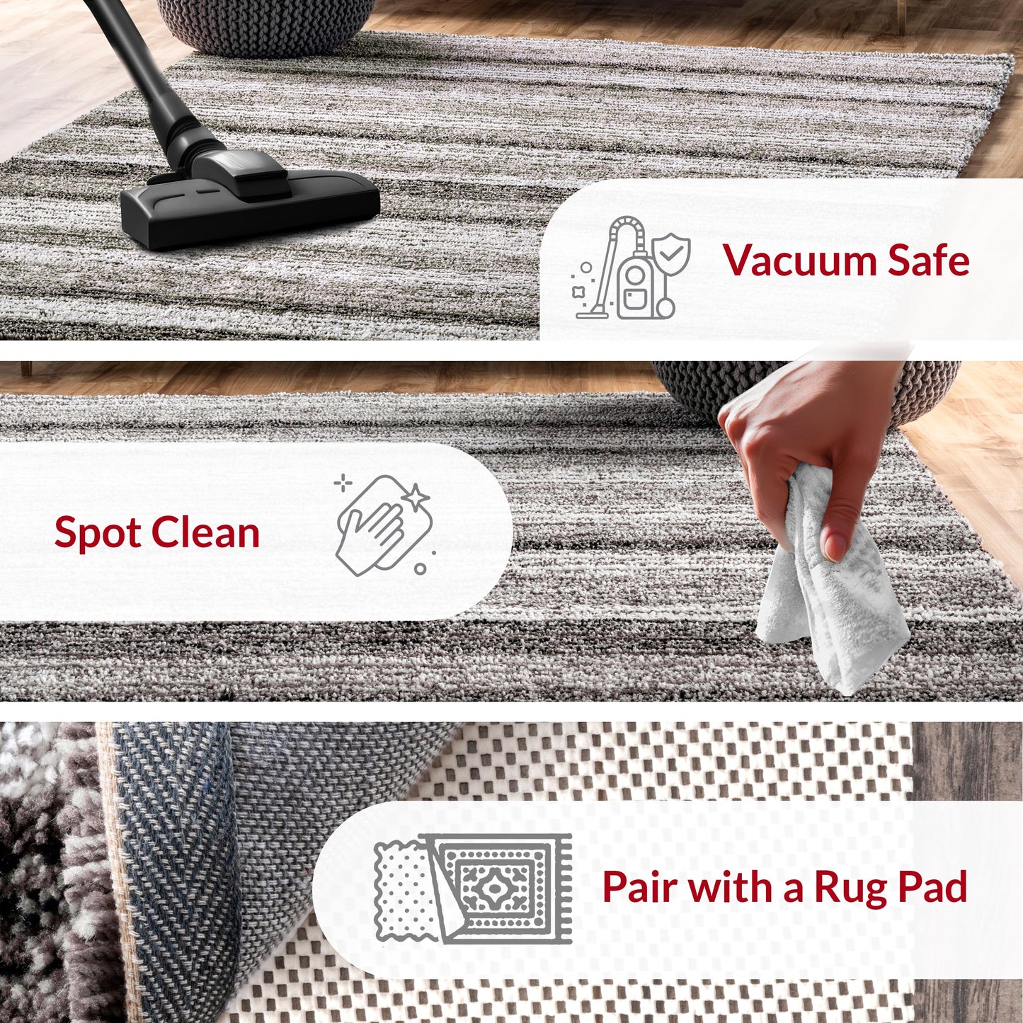 nuLOOM Drey Striped Shag Area Rug - 2x10 Runner Shag Rug Casual Gray Multi/Brown Rugs for Living Room Bedroom Dining Room Nursery Entryway Hallway