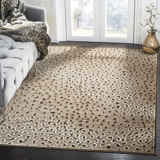 SAFAVIEH Paradise Collection Accent Rug - 4' x 5'7", Beige & Brown, Animal Print Viscose Design, Ideal for High Traffic Areas in Entryway, Living Room, Bedroom (PAR84-303)