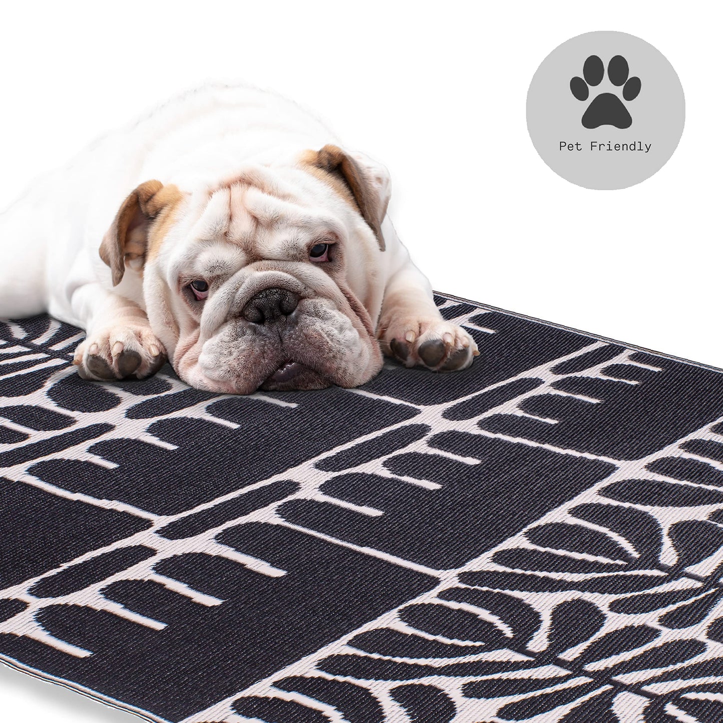 Fab Habitat Outdoor Rug - Waterproof, Fade Resistant, Crease-Free - Premium Recycled Plastic - Tribal, Black & White - Large Patio, Deck, Sunroom, Camping, RV - Serowe - Black - 5 x 8 ft