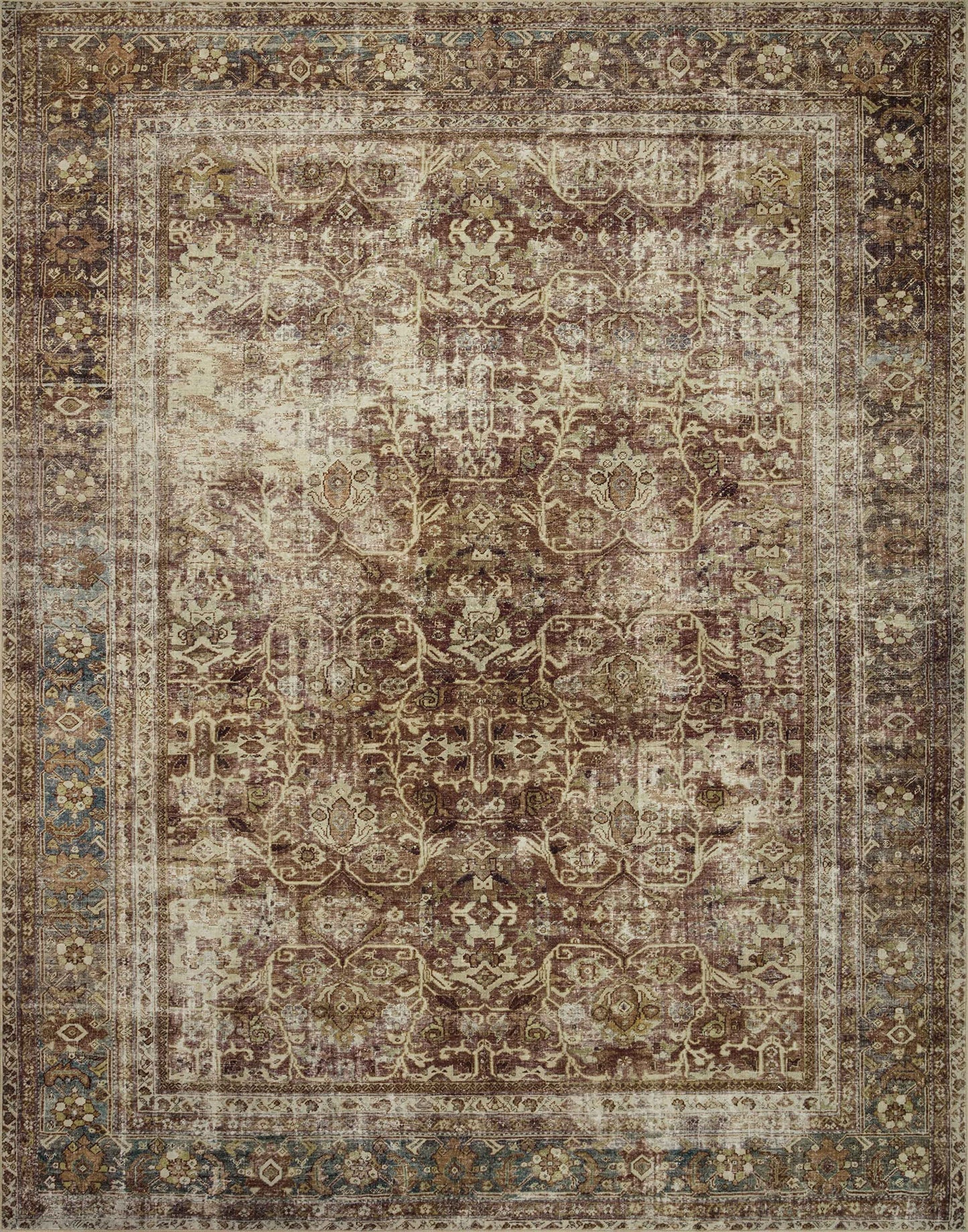 Loloi Magnolia Home by Joanna Gaines Sinclair Collection SIN-01 Rust/Lagoon 7'-6" x 9'-6", .25" Pile Height, Machine Washable, Area Rug